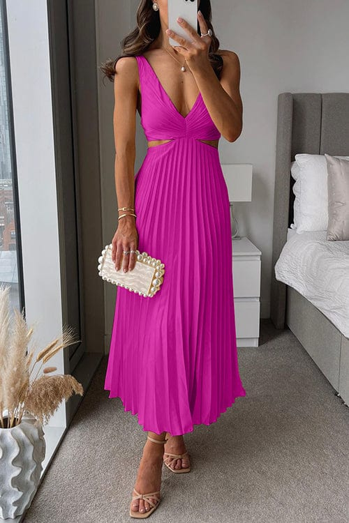 Aurelia | Womens Pleated Midi Dress with Cut Out Detail