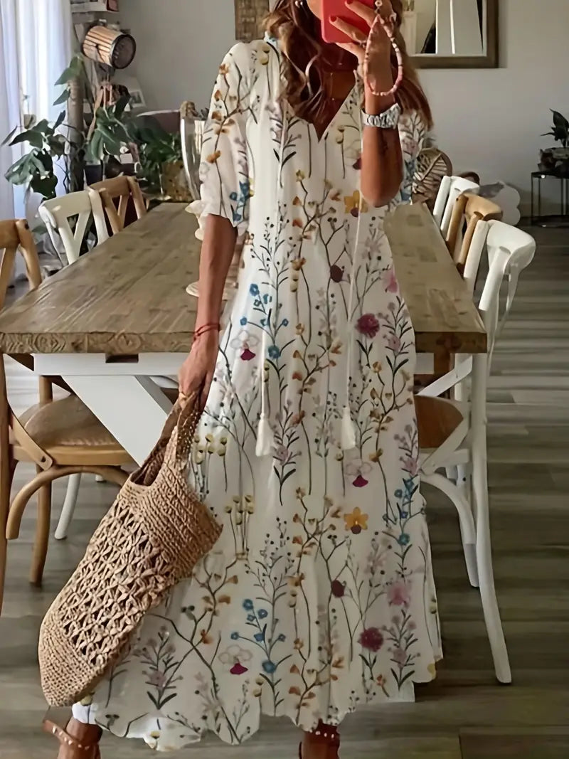 Muse | Wildflower Print Boho Summer Dress with Tassels