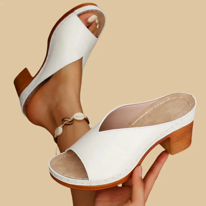 Delilah | Metallic Slip-On Sandals with Wooden Block Heel