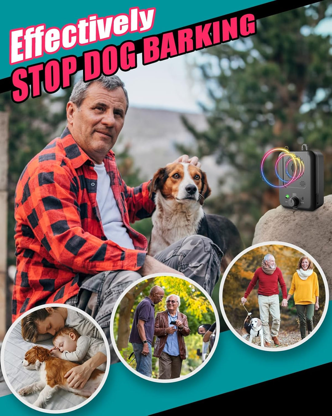 Ultrasonic Anti-Bark Device for Dogs – Rechargeable Bark Control with 50 ft Range, 3 Frequencies, IPX4 – for Yard &amp; Home