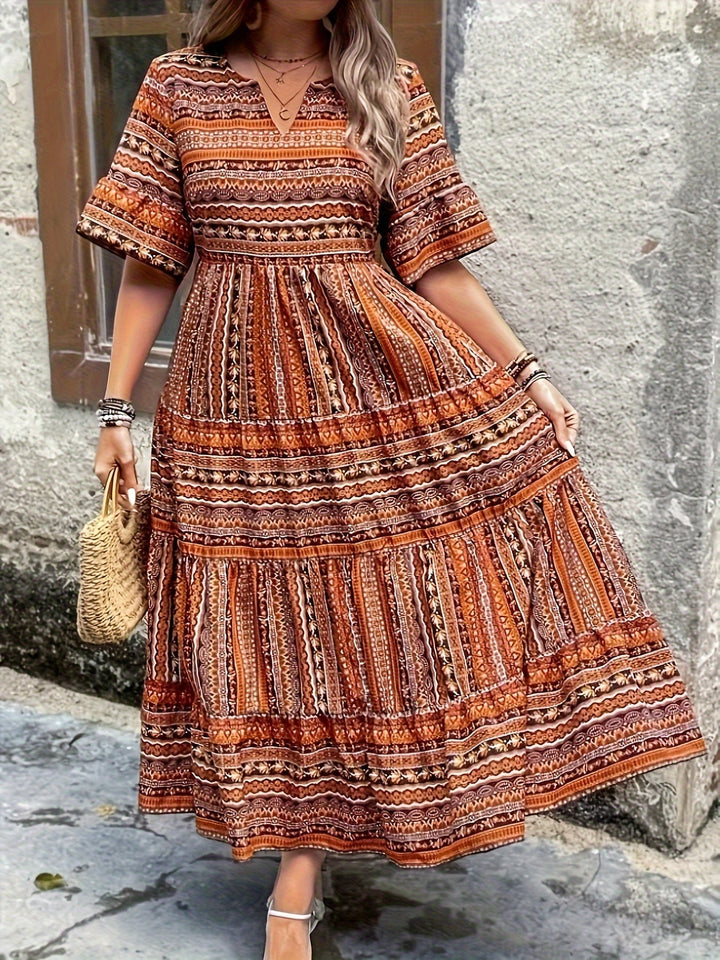 Marrakech | Tribal Stripe Print Smocked Waist Tiered Boho Dress