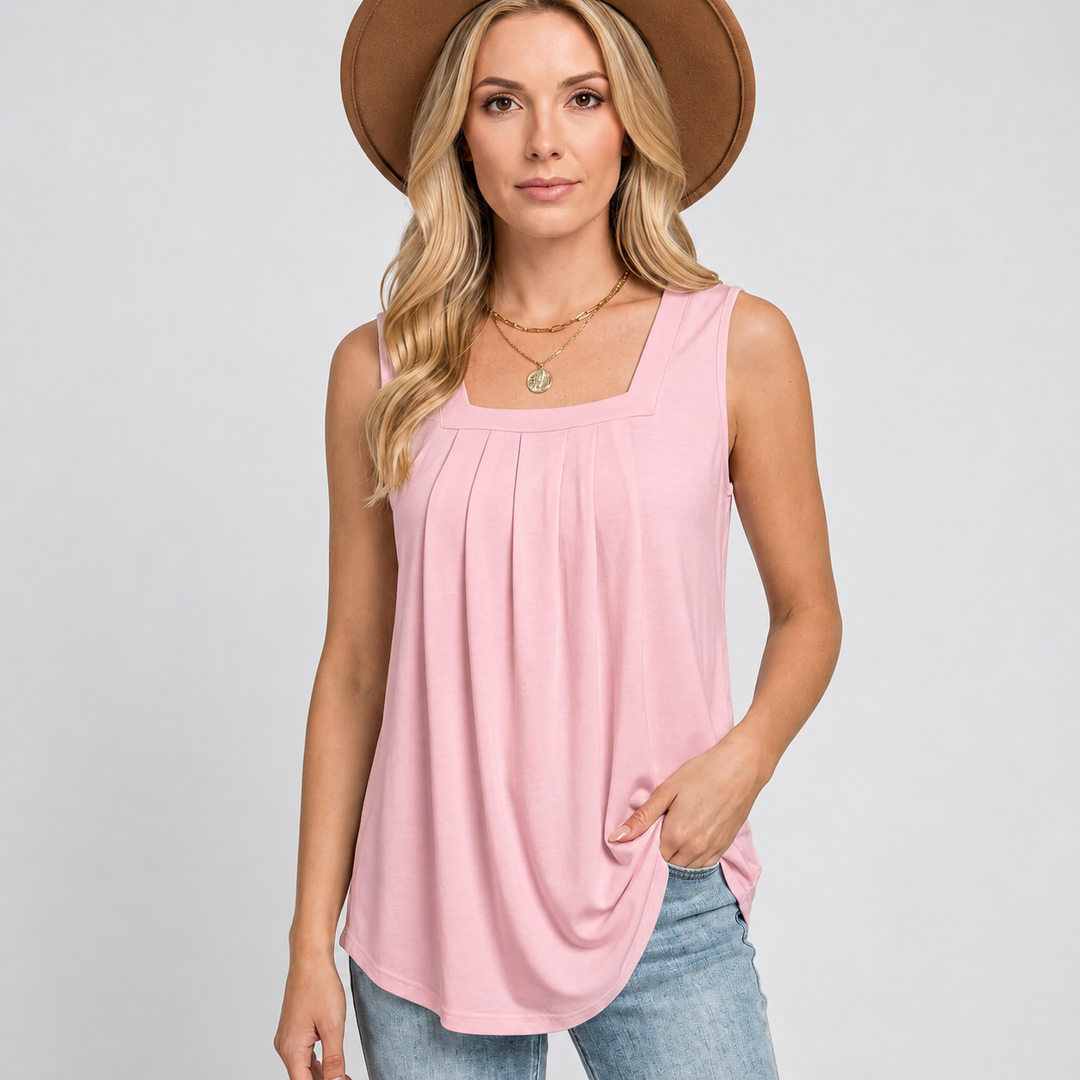 Beatrix | Women's Sleeveless Square Neck Top with Pleated Front