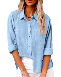 Colette | Chest Pocket Roll-Sleeve Linen Blouse