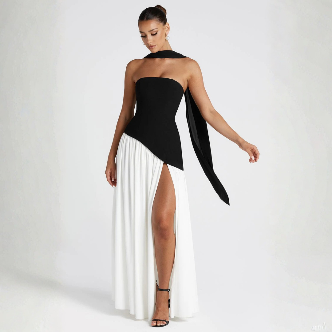 Odessa | Women's Strapless Maxi Dress with High Slit Detail