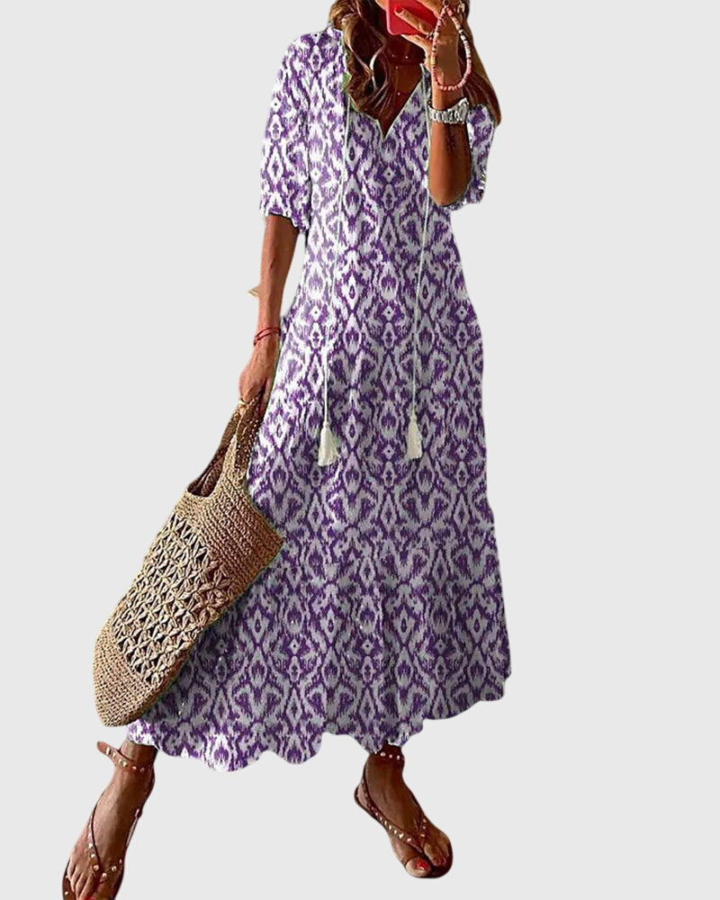 Anaia | Ikat Print Tassel-Tie Summer Dress