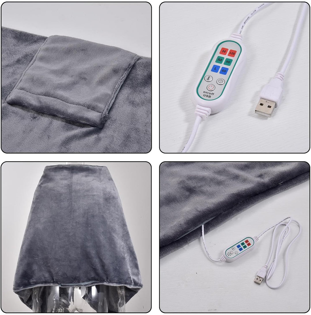 USB Heated Shawl Wrap – Portable Electric Heated Throw with 3 Heat Levels, Timer &amp; Overheat Protection, 63 x 24 in