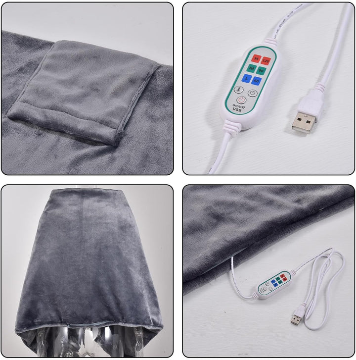 USB Heated Shawl Wrap – Portable Electric Heated Throw with 3 Heat Levels, Timer &amp; Overheat Protection, 63 x 24 in