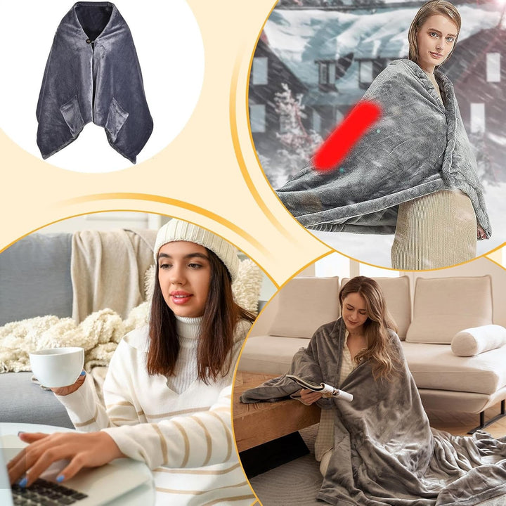 USB Heated Shawl Wrap – Portable Electric Heated Throw with 3 Heat Levels, Timer &amp; Overheat Protection, 63 x 24 in