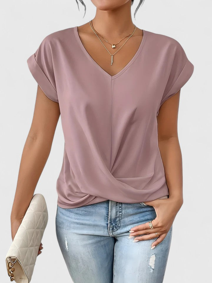 Odette | Women's V-Neck Twist Front Top with Cap Sleeve Detail