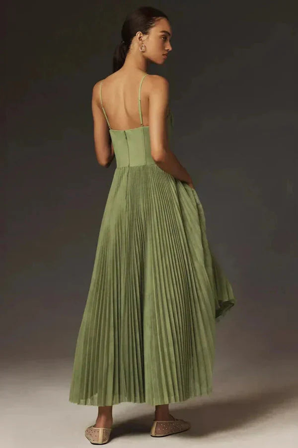 Celeste | Womens Pleated Midi Dress with Corset Bodice