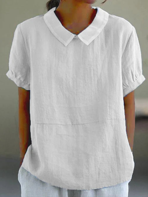 Fleur | Peter Pan Collar Short Sleeve Linen Blouse