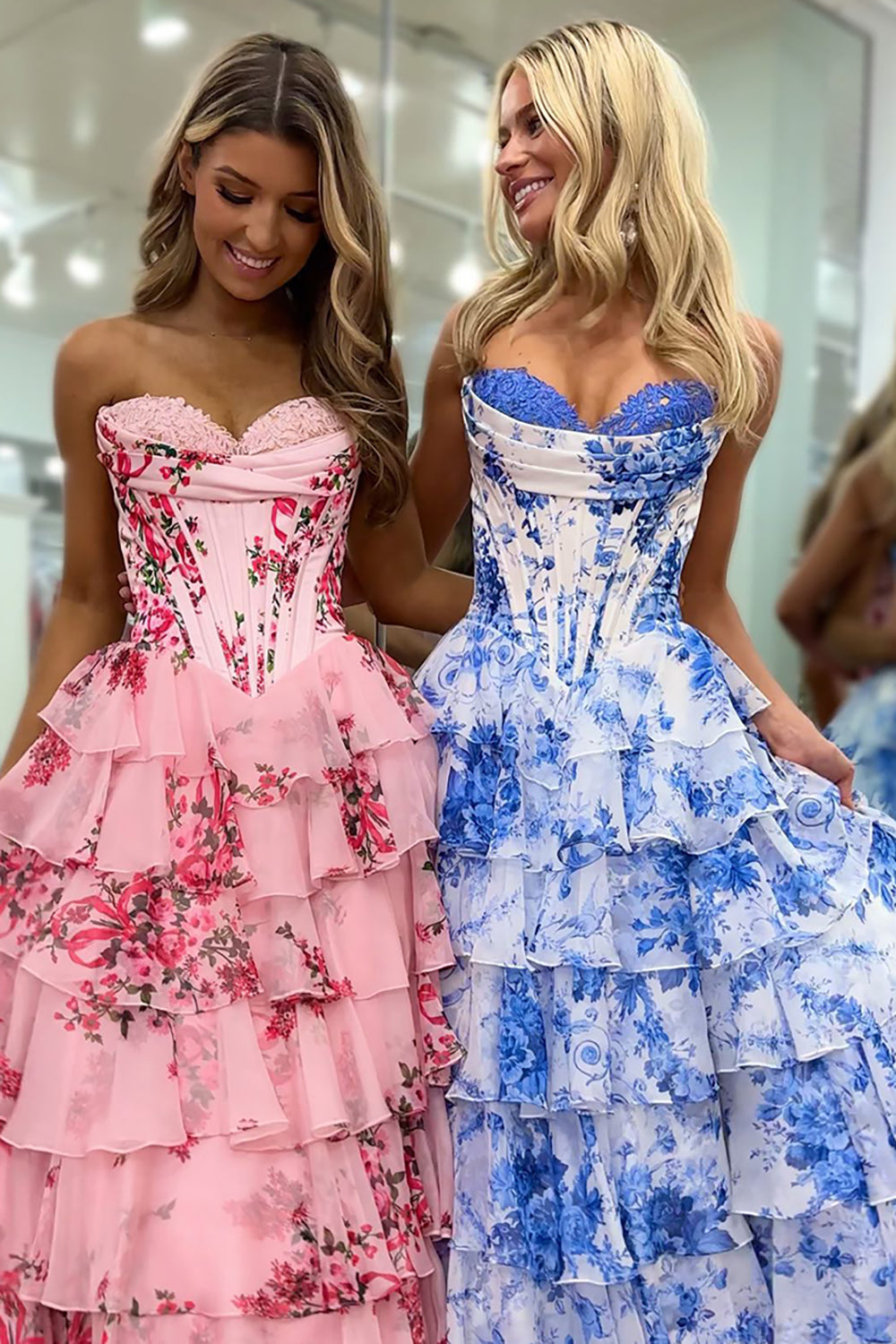 Versailles | Floral Corset Tiered Ruffle Maxi Wedding Guest Dress