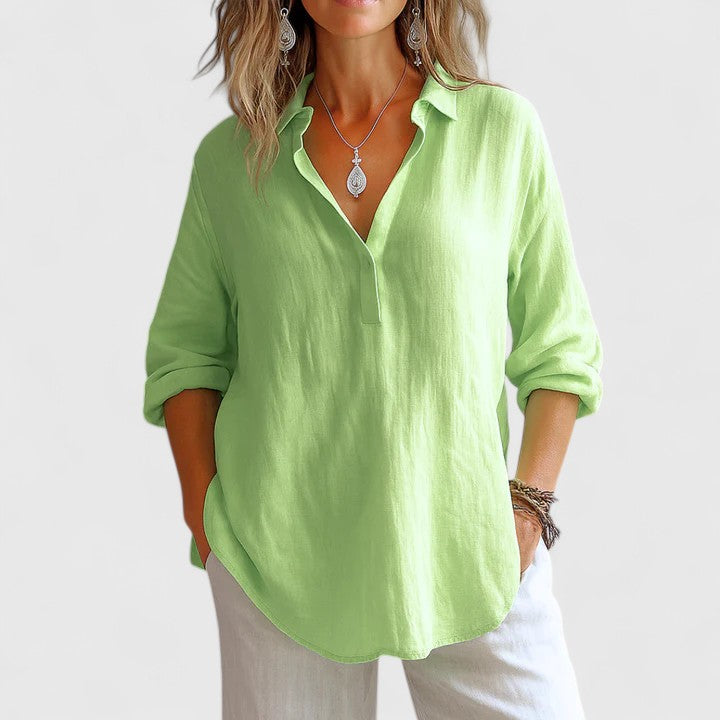 Céleste | Long Sleeve V-Neck Linen Blouse
