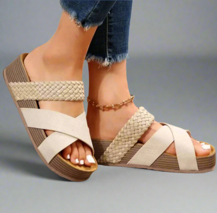 Paloma | Woven Cross-Strap Sandals with Platform Wedge Sole