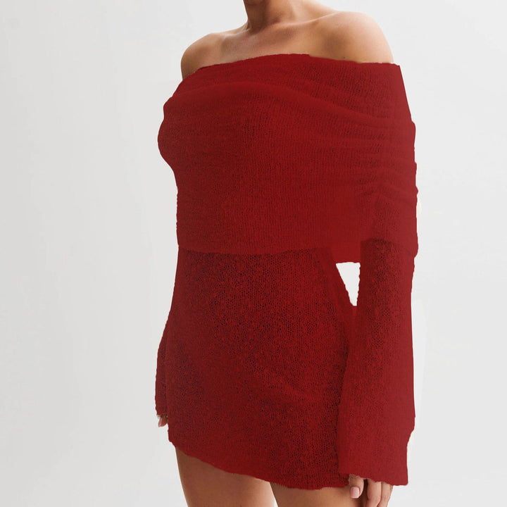 Margot | Boucle Knit Long Sleeve Off Shoulder Dress