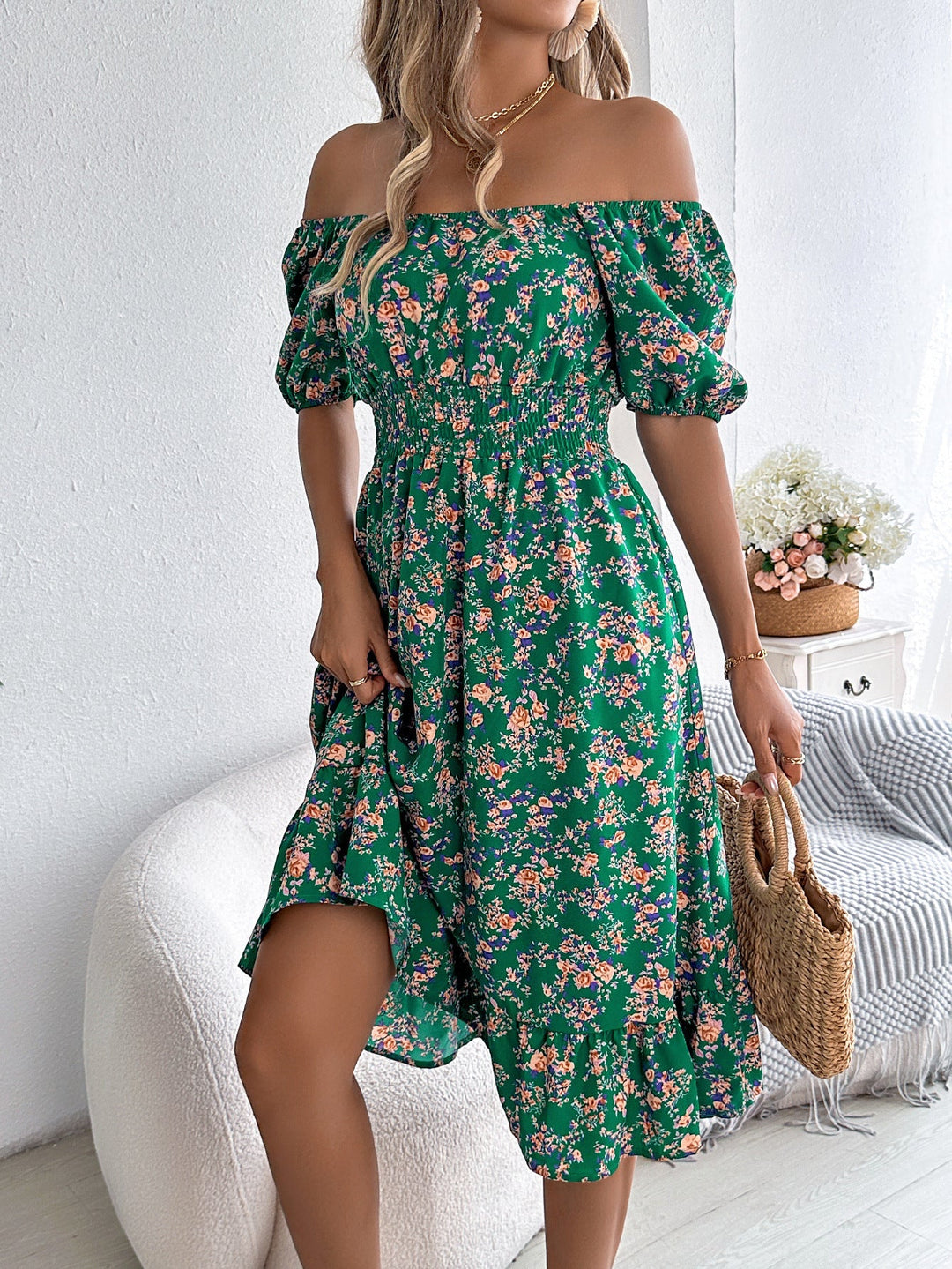 Bellamy | Ditsy Floral Puff Sleeve Off Shoulder Dress