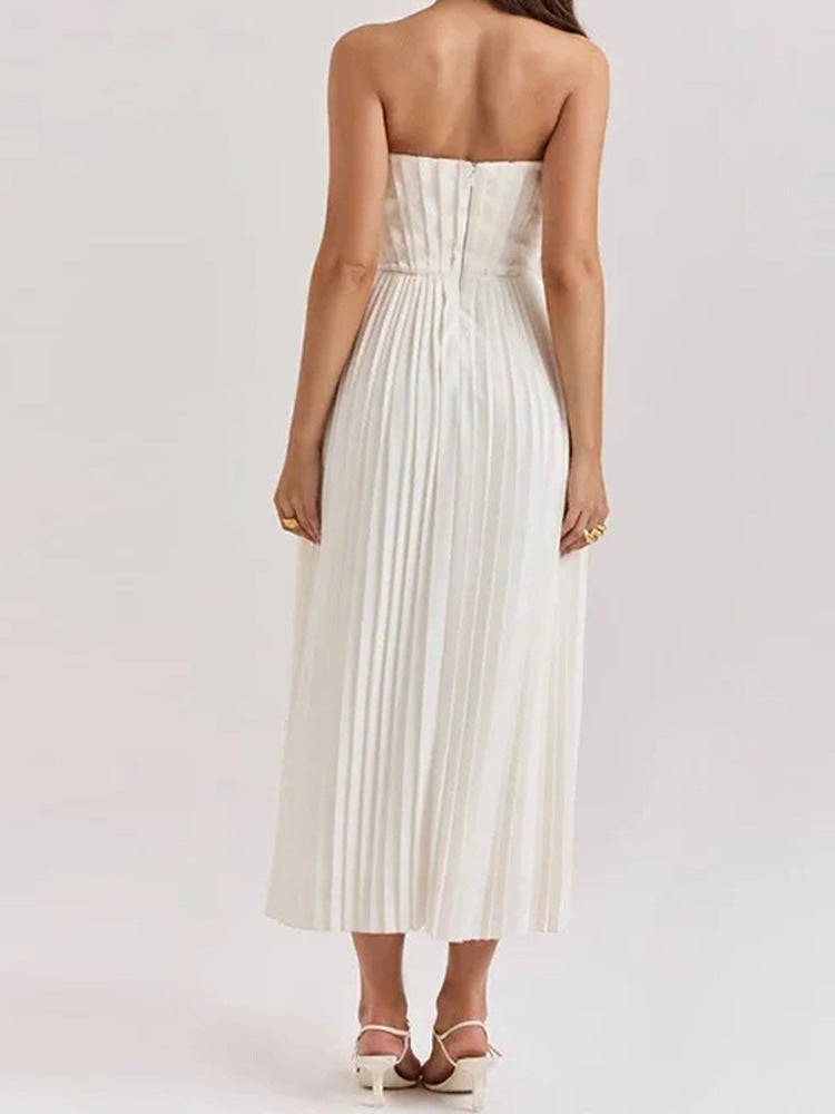 Genevieve | Strapless Corset Womens Pleated Midi Dress