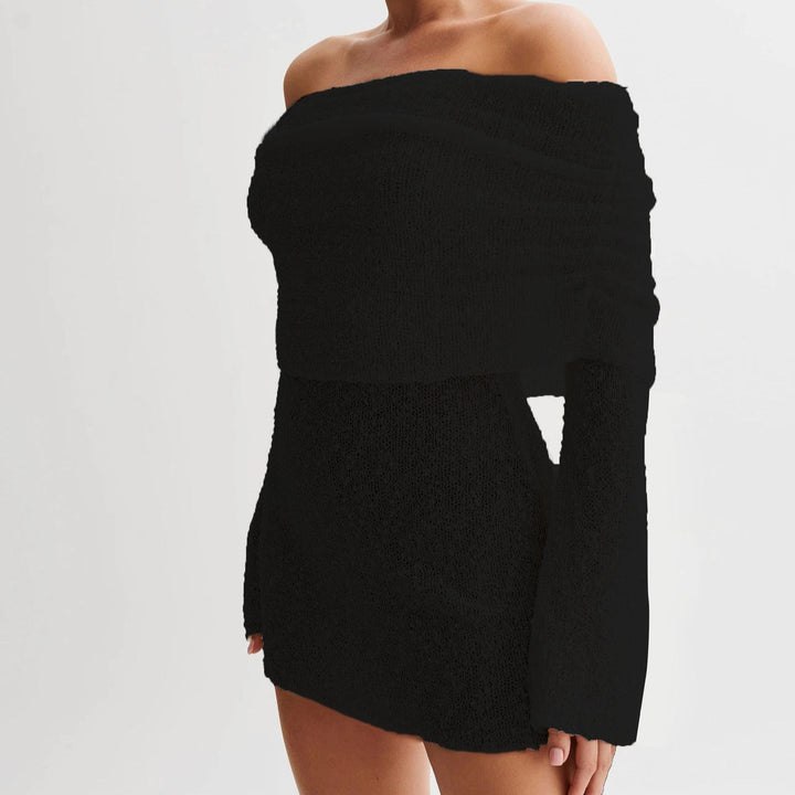 Margot | Boucle Knit Long Sleeve Off Shoulder Dress