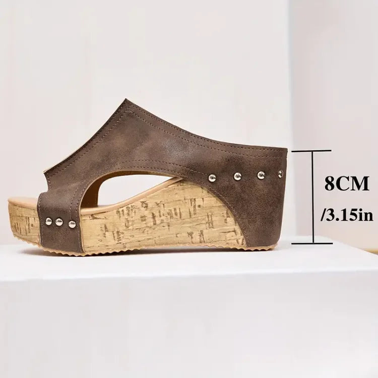 Sorrento | Peep Toe Cork Wedge Sandals with Stud Trim