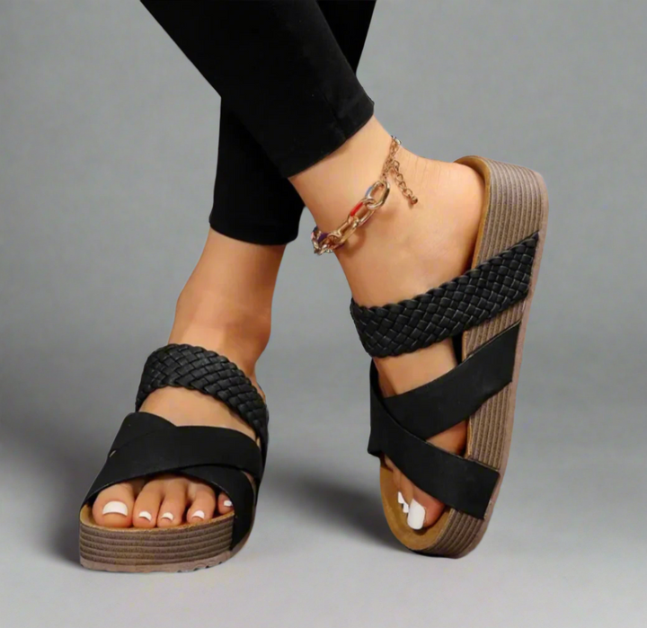 Paloma | Woven Cross-Strap Sandals with Platform Wedge Sole