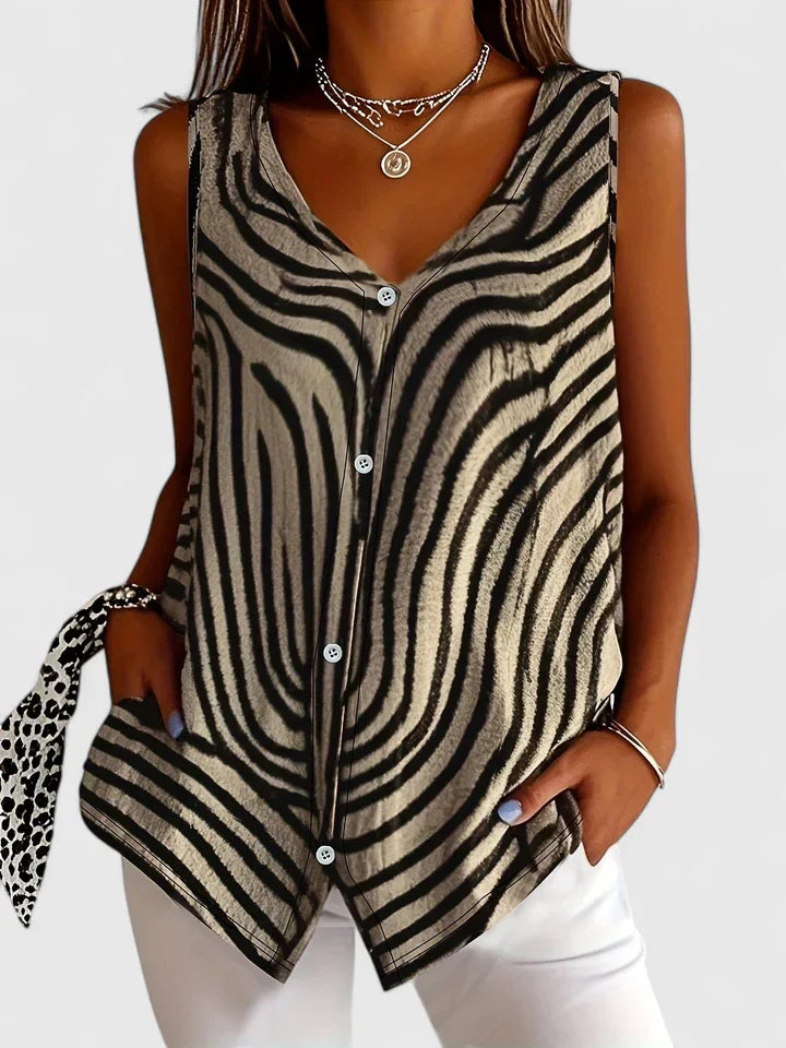 Zaria | Women's Sleeveless Blouse with Abstract Zebra Print Design