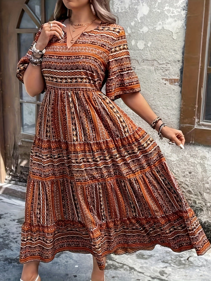 Marrakech | Tribal Stripe Print Smocked Waist Tiered Boho Dress