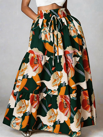 Camille | Women's Floral Print Tiered Maxi Skirt