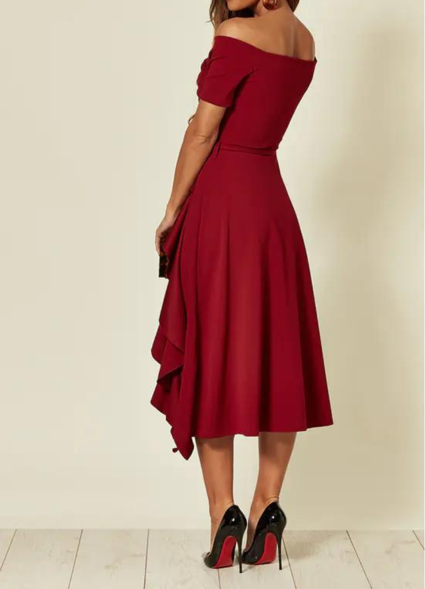 Genevieve | Ruffle Hem Bardot Off Shoulder Dress