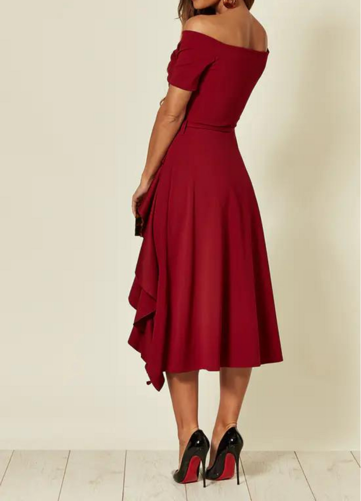 Genevieve | Ruffle Hem Bardot Off Shoulder Dress