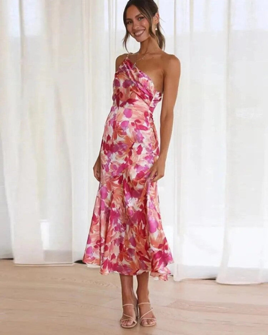 Elara | Women's Draped Ruched One-Shoulder Summer Dress with Fishtail Hem