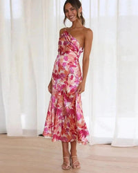 Elara | Women's Draped Ruched One-Shoulder Summer Dress with Fishtail Hem