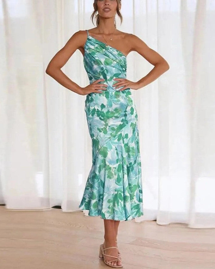 Sienna | Floral Draped One Shoulder Off Shoulder Dress