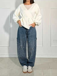Odessa | Women's Jeans Sparkle Cargo Wide Leg Denim