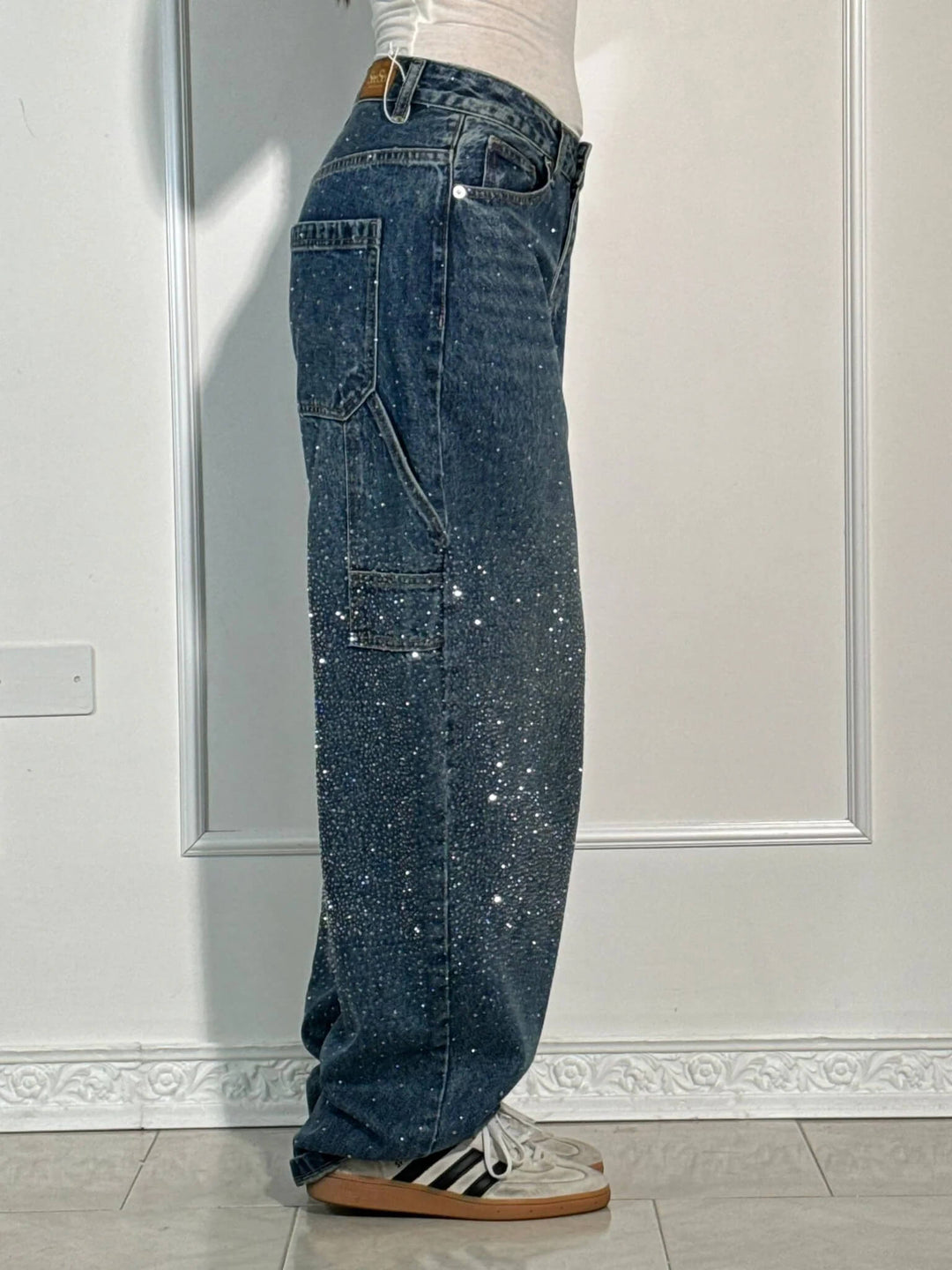 Odessa | Women's Jeans Sparkle Cargo Wide Leg Denim