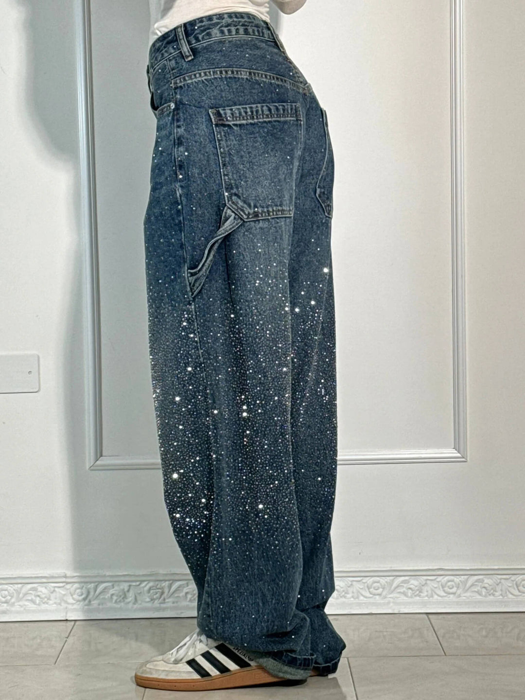 Odessa | Women's Jeans Sparkle Cargo Wide Leg Denim