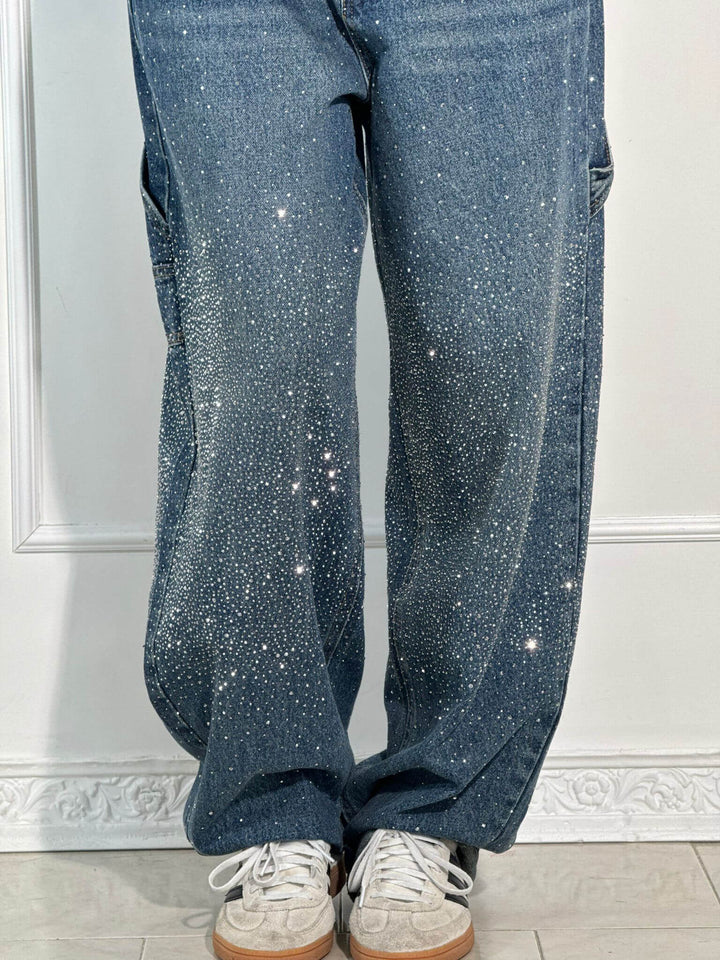 Odessa | Women's Jeans Sparkle Cargo Wide Leg Denim