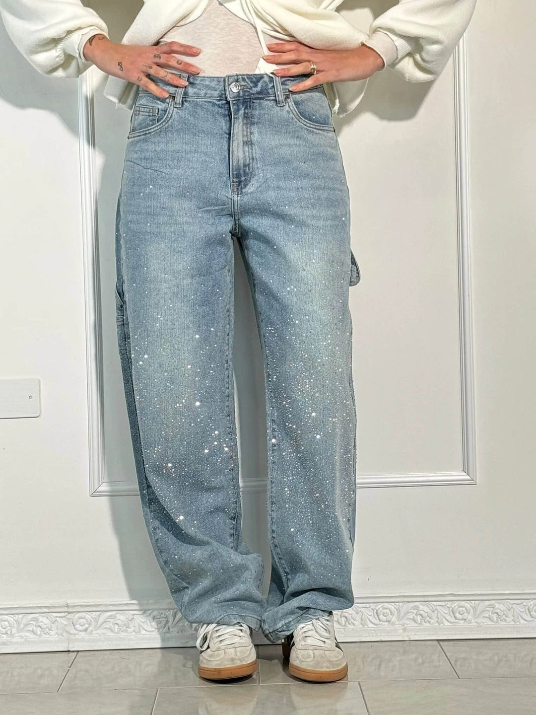 Odessa | Women's Jeans Sparkle Cargo Wide Leg Denim
