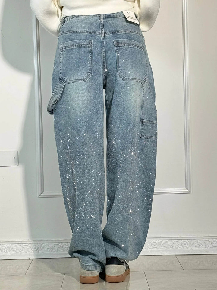 Odessa | Women's Jeans Sparkle Cargo Wide Leg Denim
