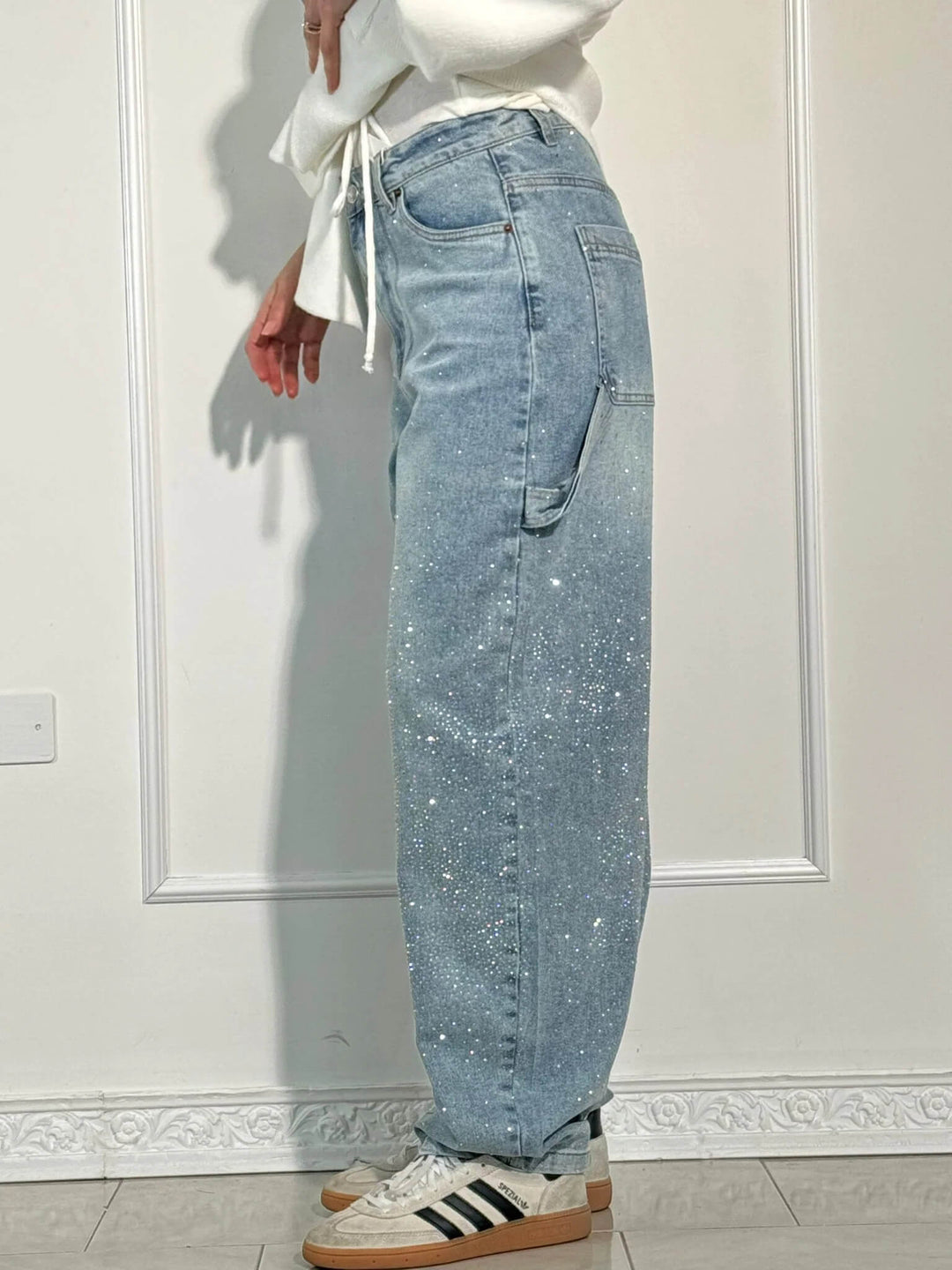 Odessa | Women's Jeans Sparkle Cargo Wide Leg Denim