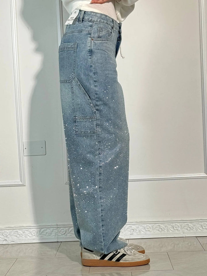 Odessa | Women's Jeans Sparkle Cargo Wide Leg Denim