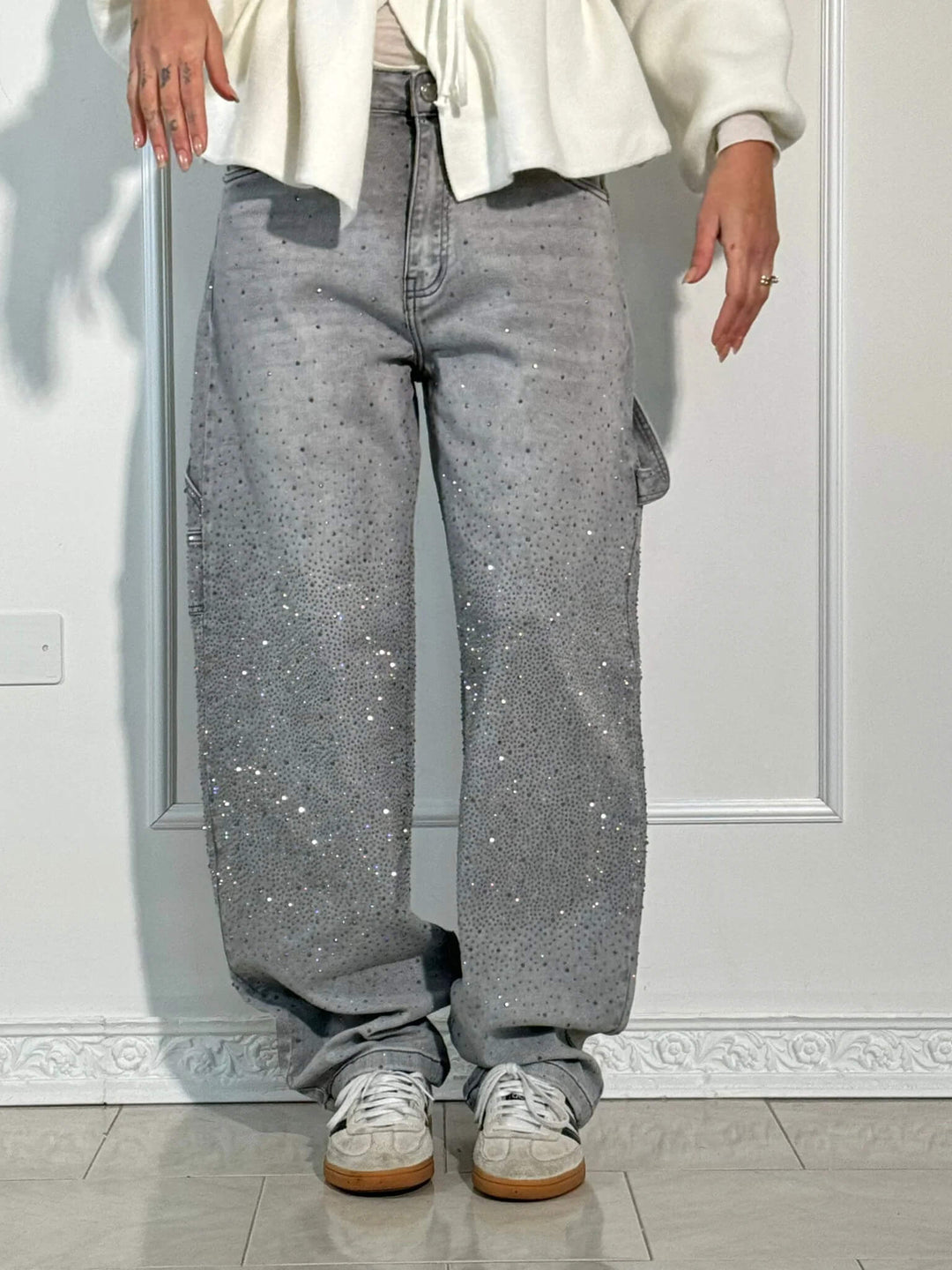 Odessa | Women's Jeans Sparkle Cargo Wide Leg Denim