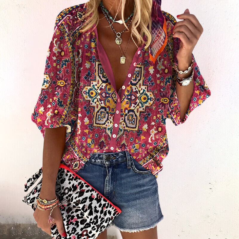 Isolde | Women's Printed V-neck Blouse Boho Floral Top