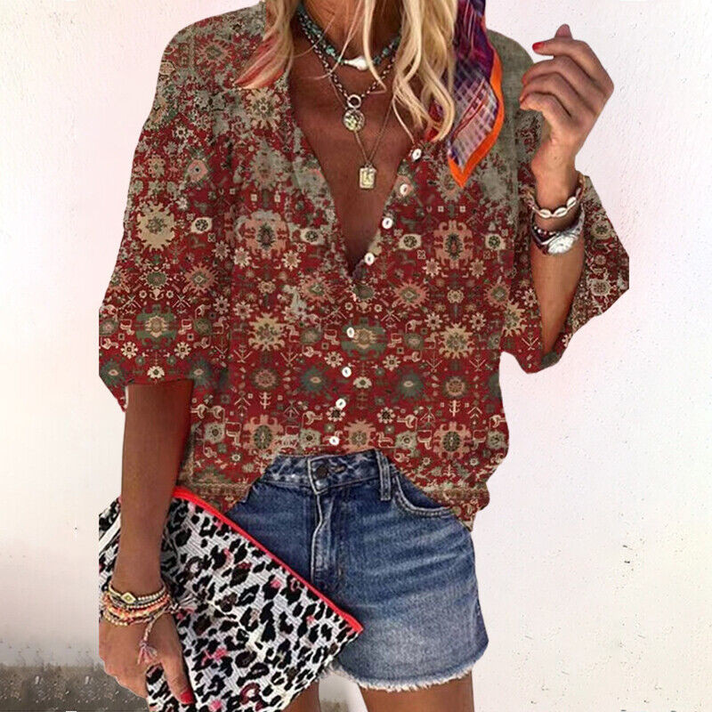 Isolde | Women's Printed V-neck Blouse Boho Floral Top