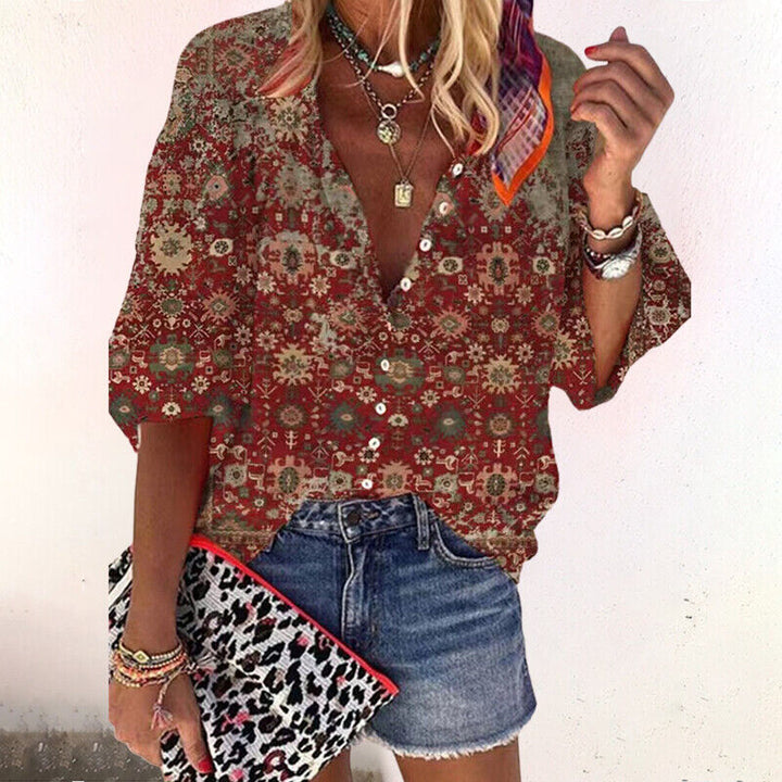 Isolde | Women's Printed V-neck Blouse Boho Floral Top