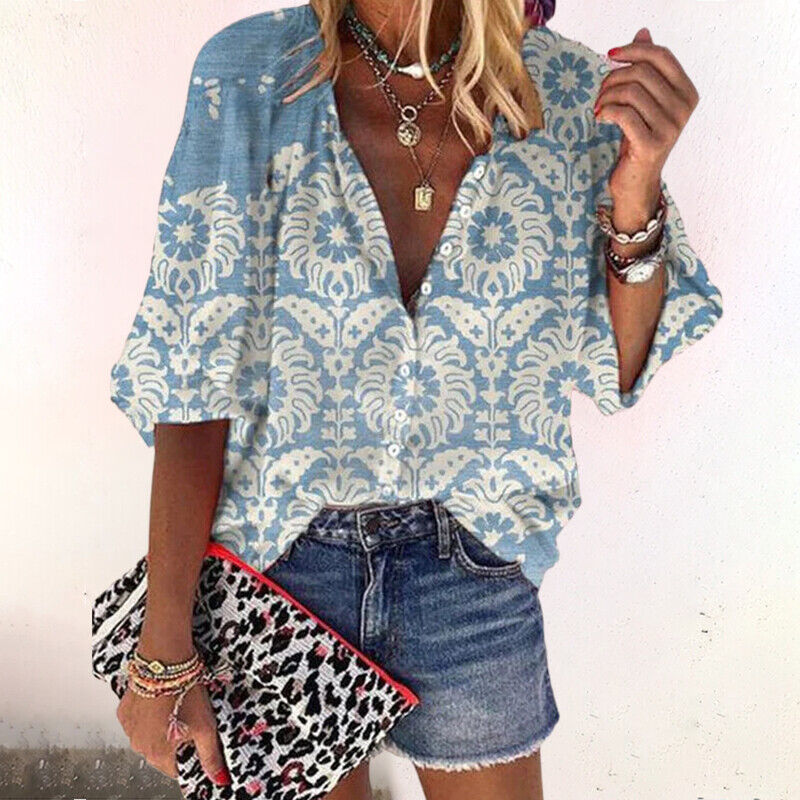 Isolde | Women's Printed V-neck Blouse Boho Floral Top