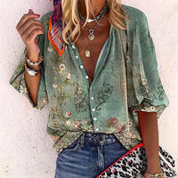 Isolde | Women's Printed V-neck Blouse Boho Floral Top