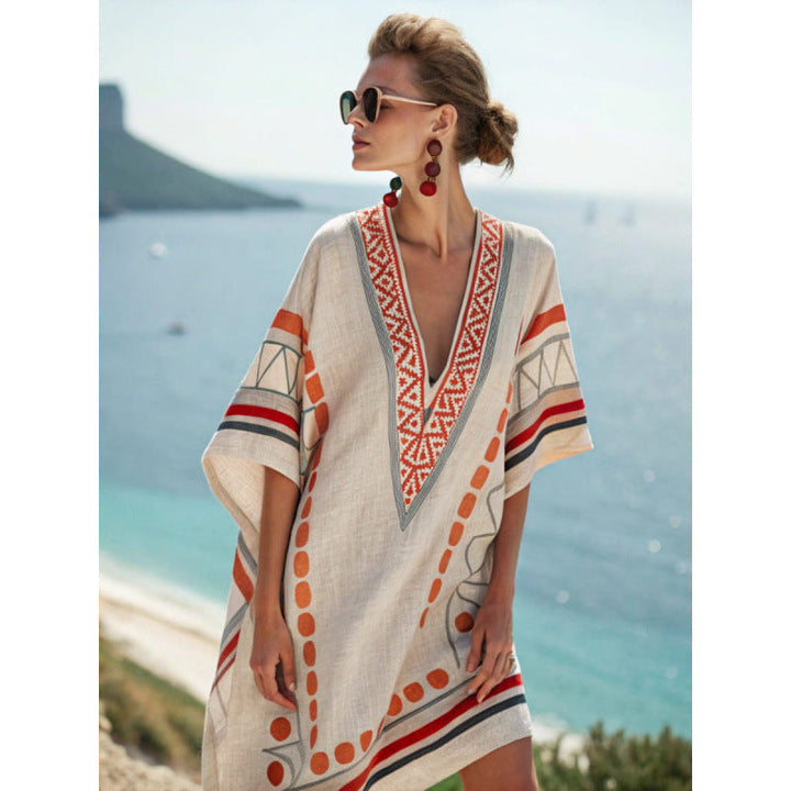 Thessaly | Tribal Print Kaftan V-Neck Summer Dress