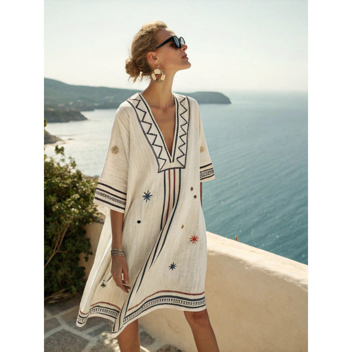 Thessaly | Tribal Print Kaftan V-Neck Summer Dress