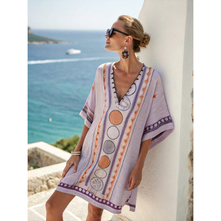 Thessaly | Tribal Print Kaftan V-Neck Summer Dress