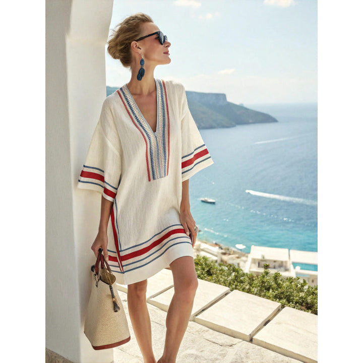 Thessaly | Tribal Print Kaftan V-Neck Summer Dress